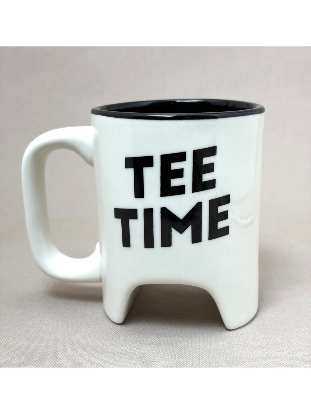 Tee Time Golf Putting Hole Mug Novelty Desk Putter Cup Black White Ceramic 4.25